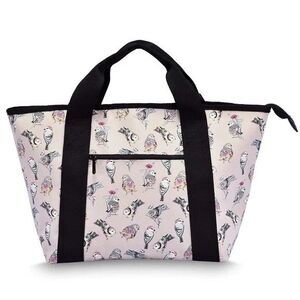 DEMOMENT Canvas Daily Tote Bag With Multi Pockets and Zipper Laptop Bag - Birds